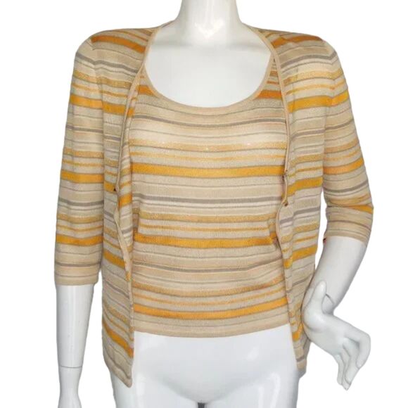 ESCADA Twin Set, 4/6, Jacket/Tank, Golden yellow/Tan Stripes, Magnetic clasps - Picture 2 of 15